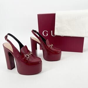 Gucci Rosso Ancora Guccissima Horsebit Platform Slingback Mules Pumps EU 37.5